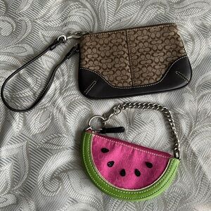Coach Y2K Coin Purses Wallet Wristlets Logo Leather Watermelon Collectible Brown